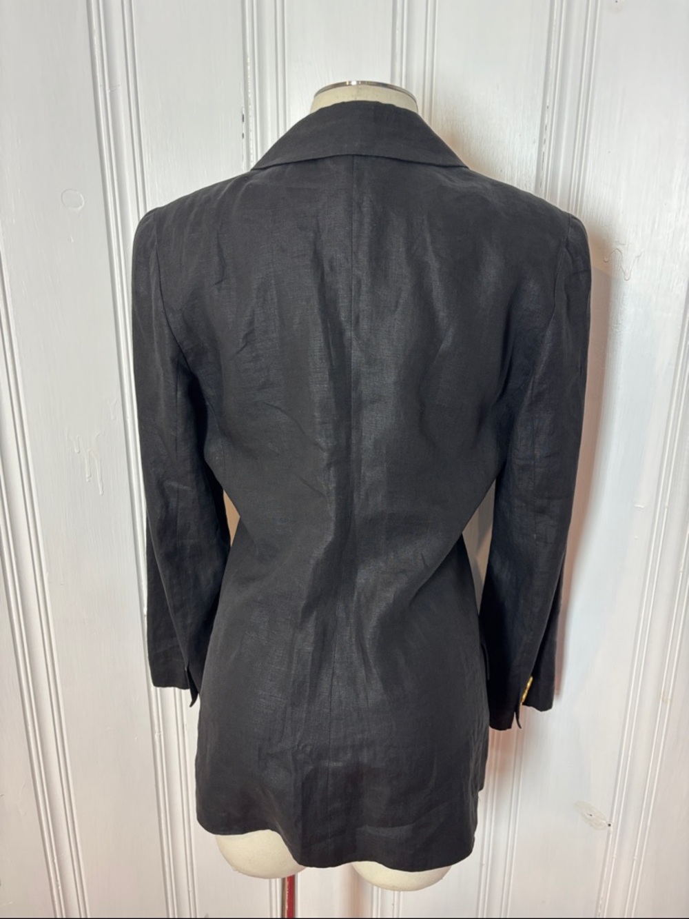 Vintage HOLT RENFREW Double-Breasted Black Linen Blazer | Size Medium estimated - Picture 5 of 10